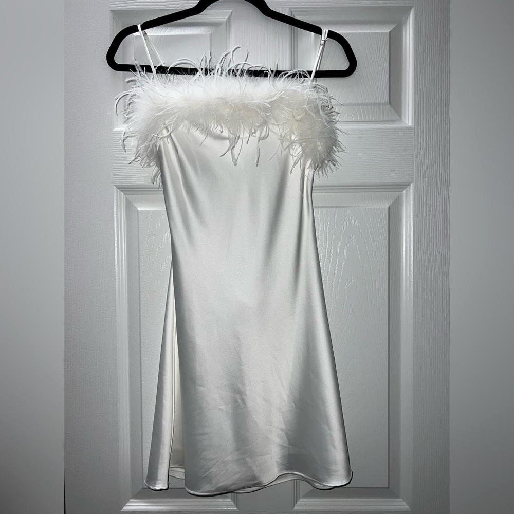 Cotton Candy LA White Feathered Dress - Small